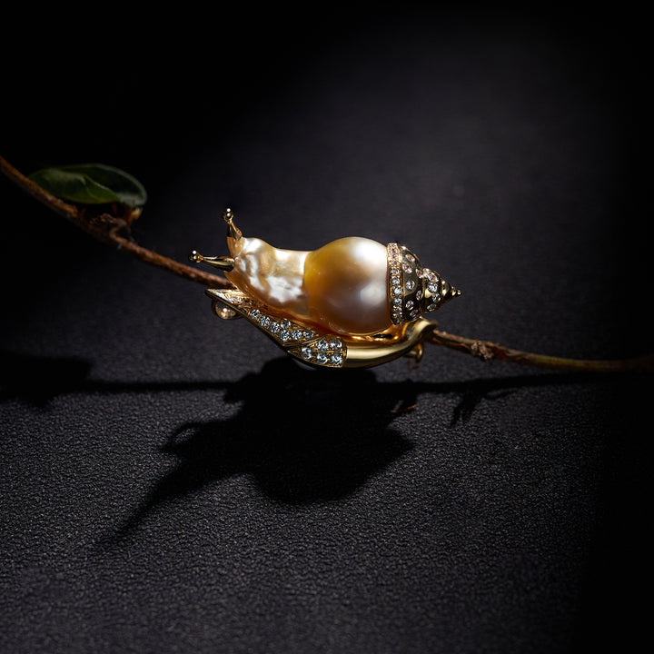 18k Solid Gold Diamond South Sea Baroque Pearl Brooch DR00031 - PEARLY LUSTRE