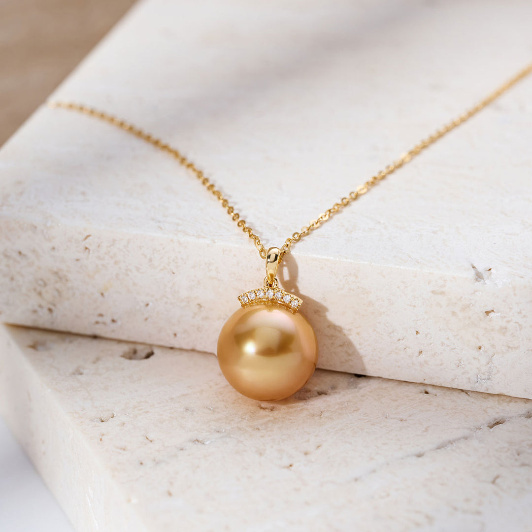 18K Solid Gold South Sea Golden Pearl Necklace KN00360