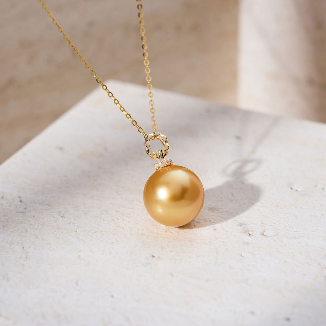 18K Solid Gold South Sea Golden Pearl Necklace KN00359