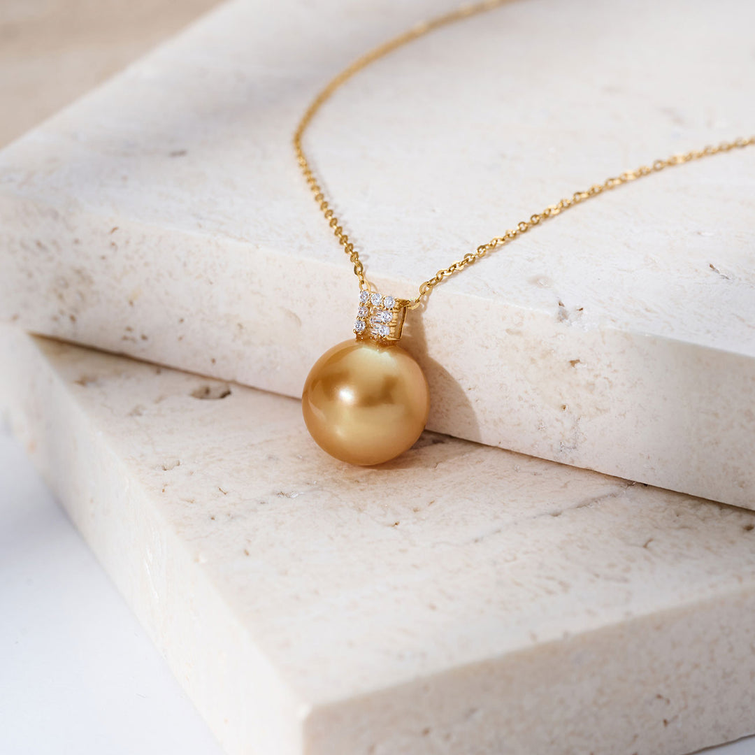 18K Solid Gold South Sea Golden Pearl Necklace KN00362
