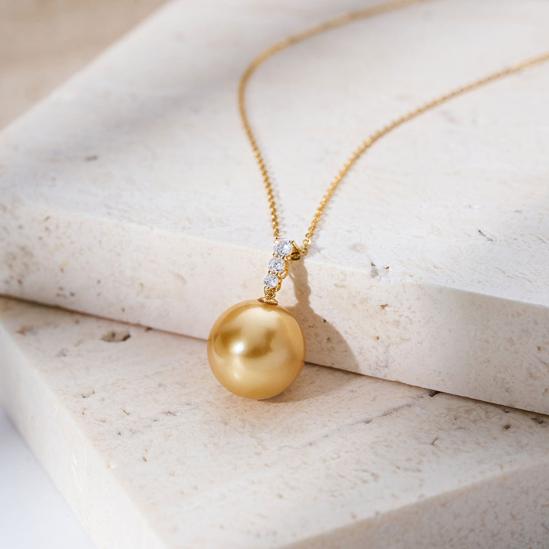 18K Solid Gold South Sea Golden Pearl Necklace KN00361