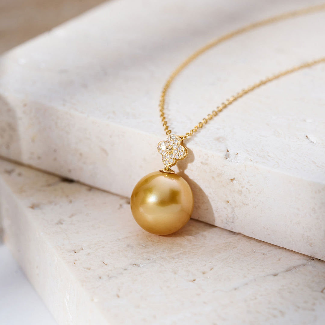 18K Solid Gold South Sea Golden Pearl Necklace KN00358
