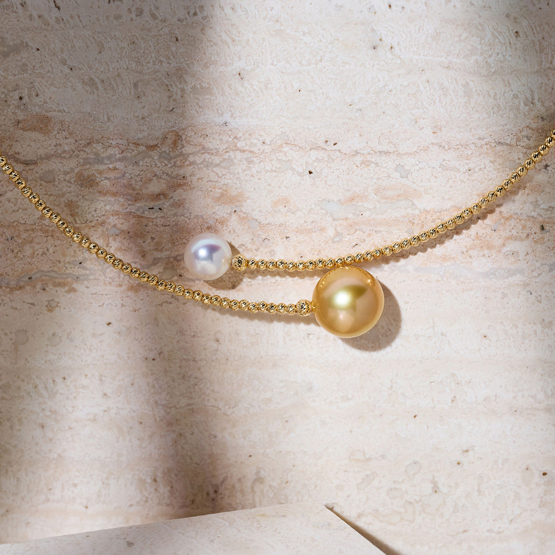 Rantai Leher Mutiara Emas Laut Selatan Emas 18k & Akoya KN00357 | HARMONY