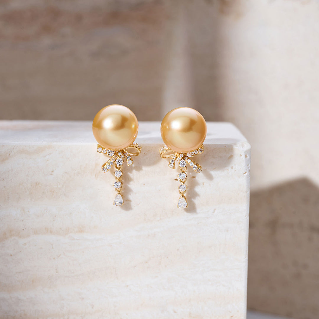 18K Solid Gold South Sea Golden Pearl Stud Earrings KE00291