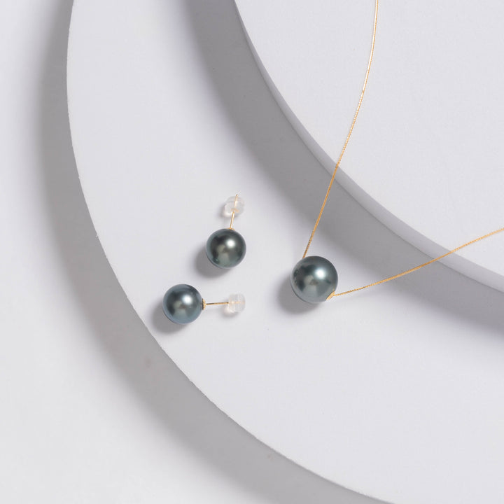 Elegant 18K Gold﻿ 2nd Grade Tahitian Pearl Stud Earrings KE00016 - PEARLY LUSTRE