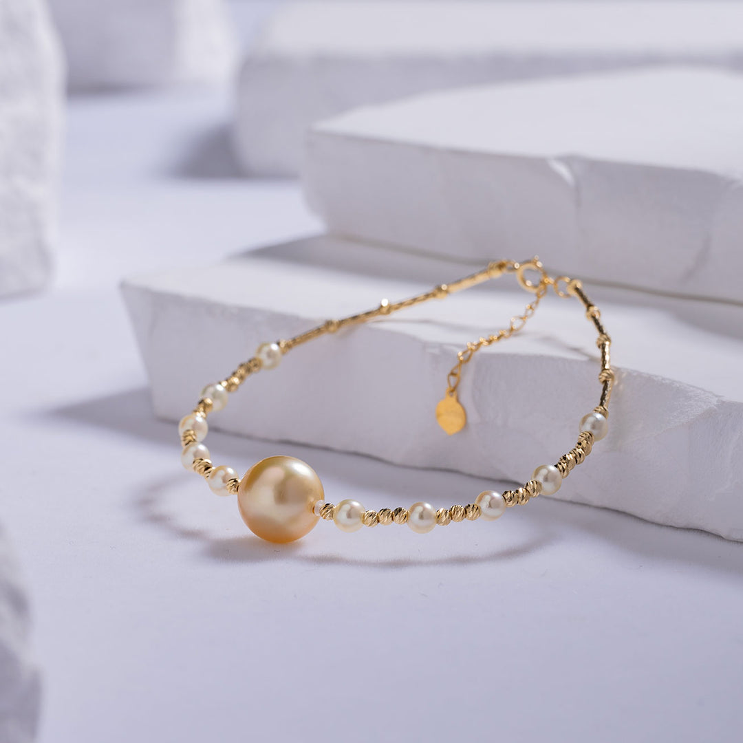 18K Solid Gold Saltwater Pearl Bracelet KB00019 - PEARLY LUSTRE
