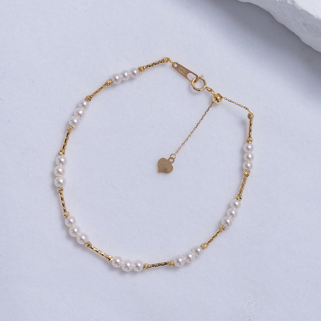 18K Solid Gold Freshwater Pearl Bracelet KB00023 - PEARLY LUSTRE