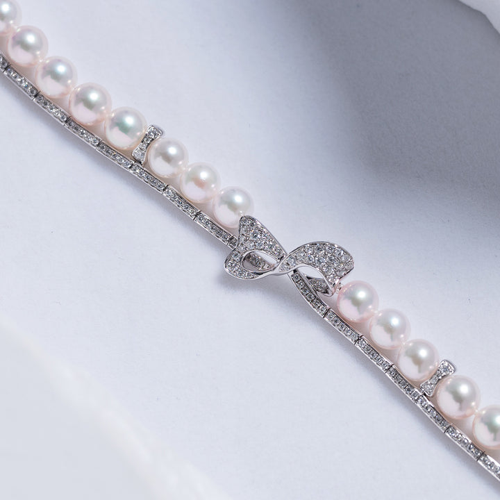 18K Solid Gold Diamond Akoya Pearl Bracelet KB00026 - PEARLY LUSTRE