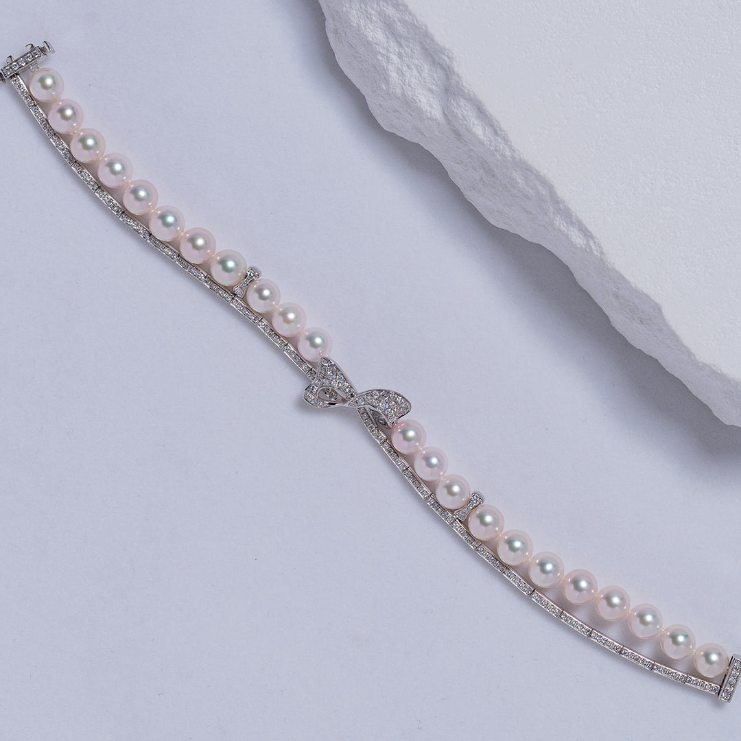 18K Solid Gold Diamond Akoya Pearl Bracelet KB00026 - PEARLY LUSTRE