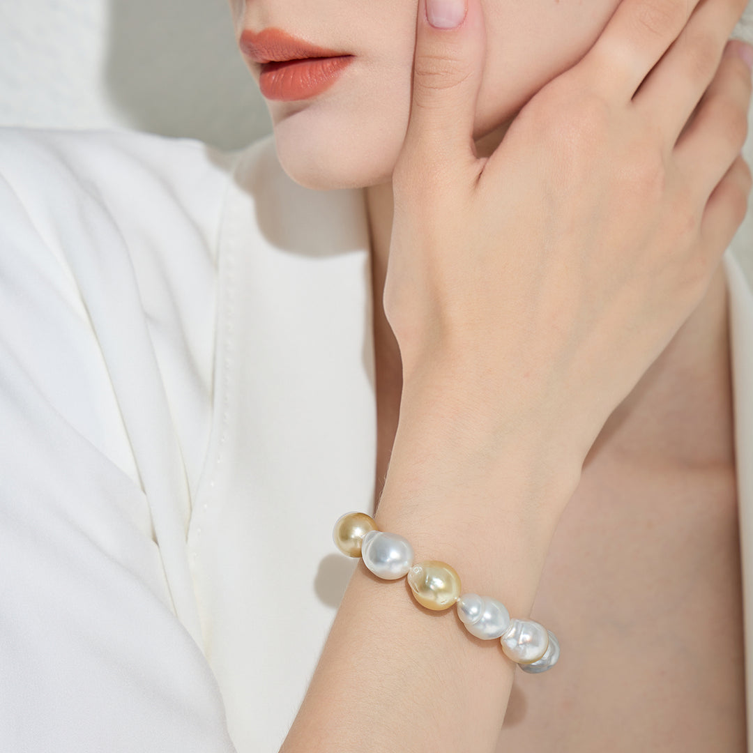 18k Gold Baroque South Sea Pearl Bracelet KB00027 - PEARLY LUSTRE