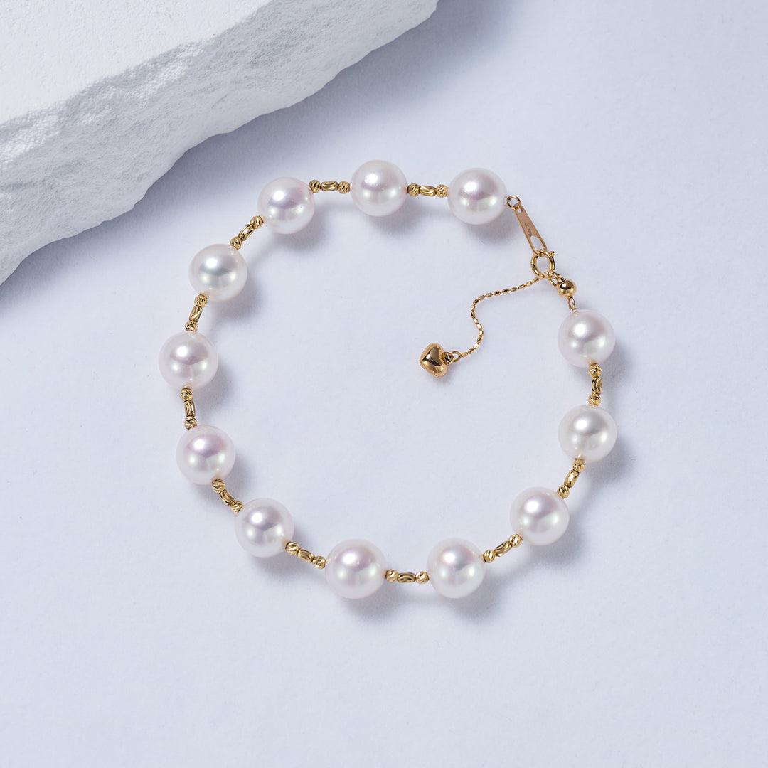 18K Solid Gold Akoya Pearl Bracelet KB00031 - PEARLY LUSTRE