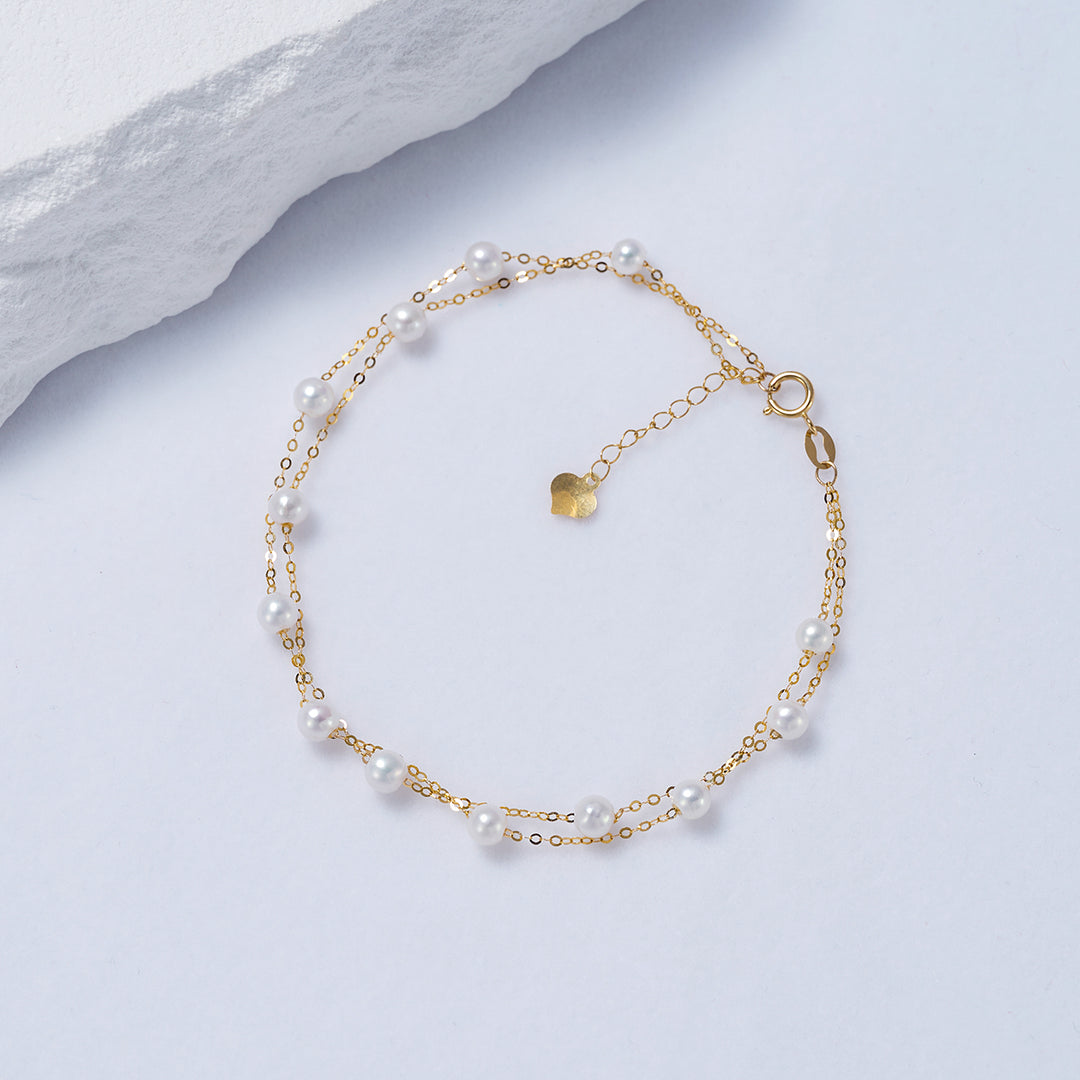 18K Solid Gold Freshwater Pearl Bracelet KB00035 - PEARLY LUSTRE