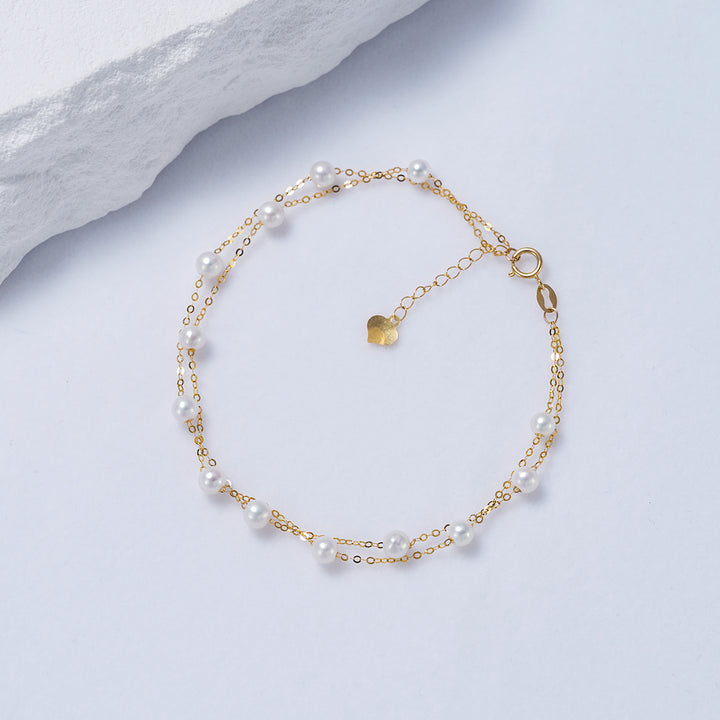 18K Solid Gold Freshwater Pearl Bracelet KB00035 - PEARLY LUSTRE