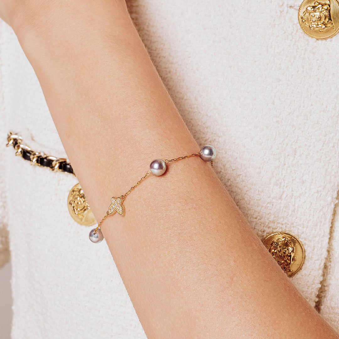 18K Solid Gold Silver Blue Akoya Pearl Bracelet KB00041 - PEARLY LUSTRE