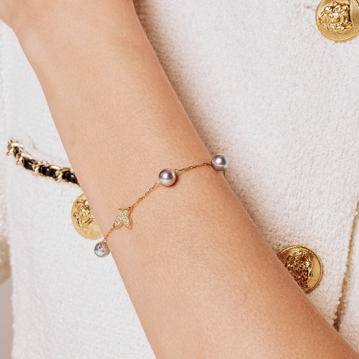 18K Solid Gold Silver Blue Akoya Pearl Bracelet KB00041 - PEARLY LUSTRE