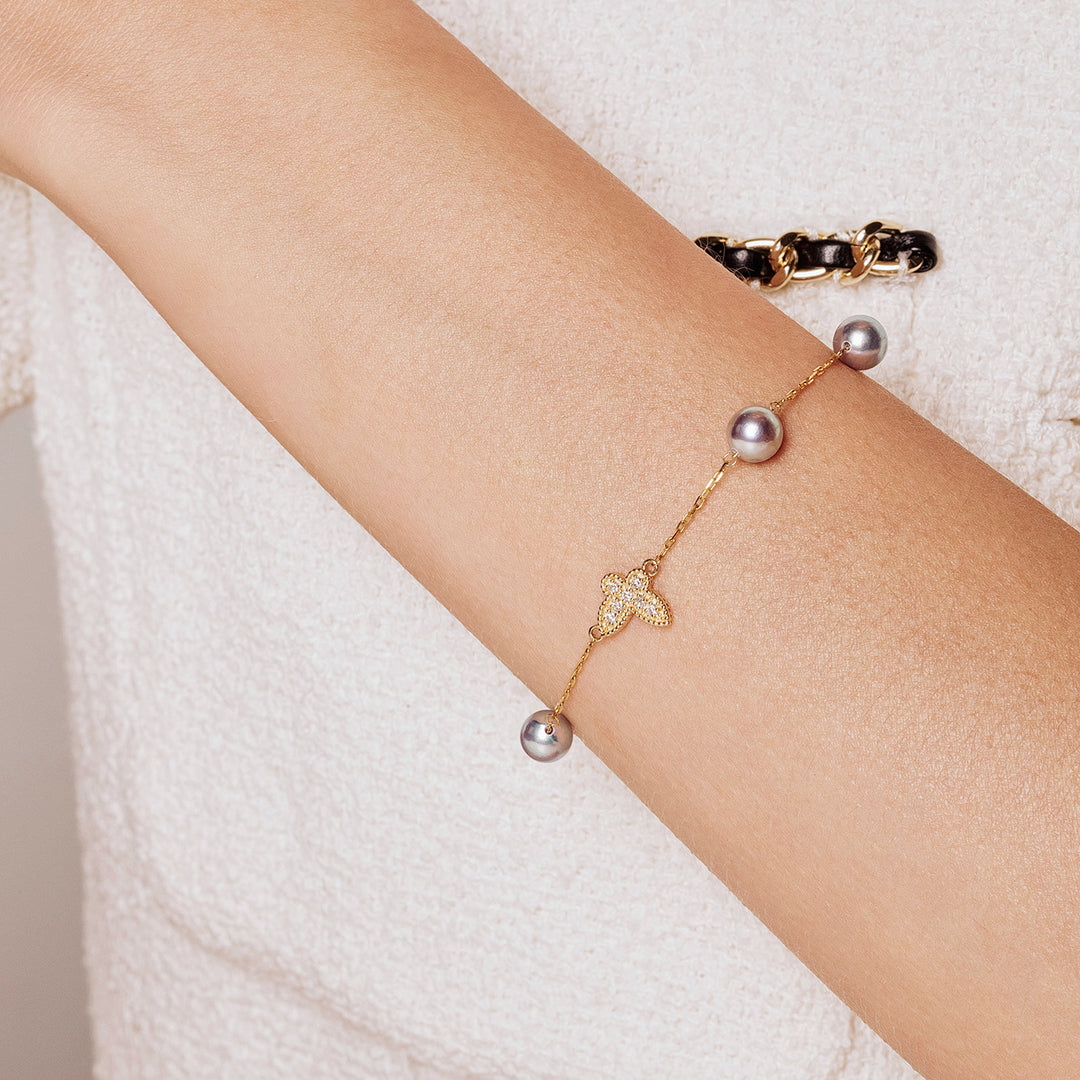 18K Solid Gold Silver Blue Akoya Pearl Bracelet KB00041 - PEARLY LUSTRE