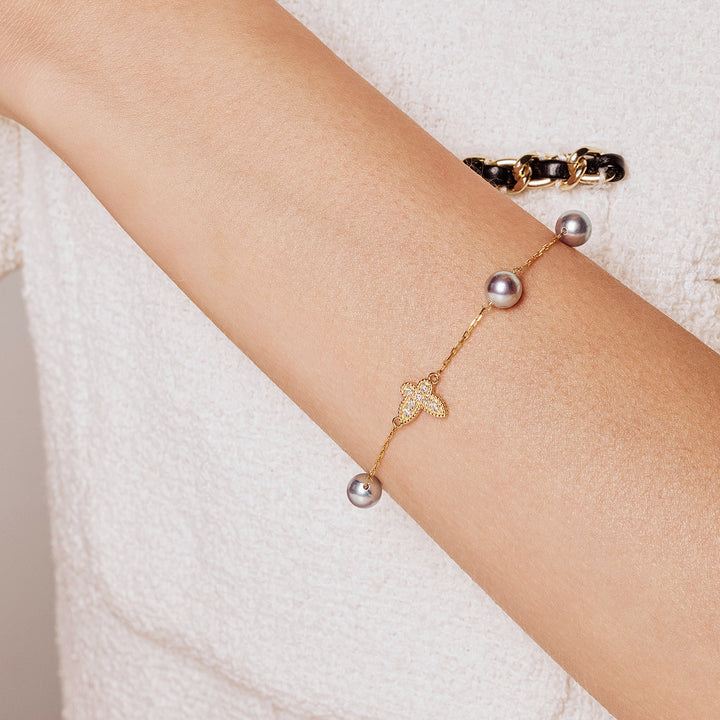18K Solid Gold Silver Blue Akoya Pearl Bracelet KB00041 - PEARLY LUSTRE