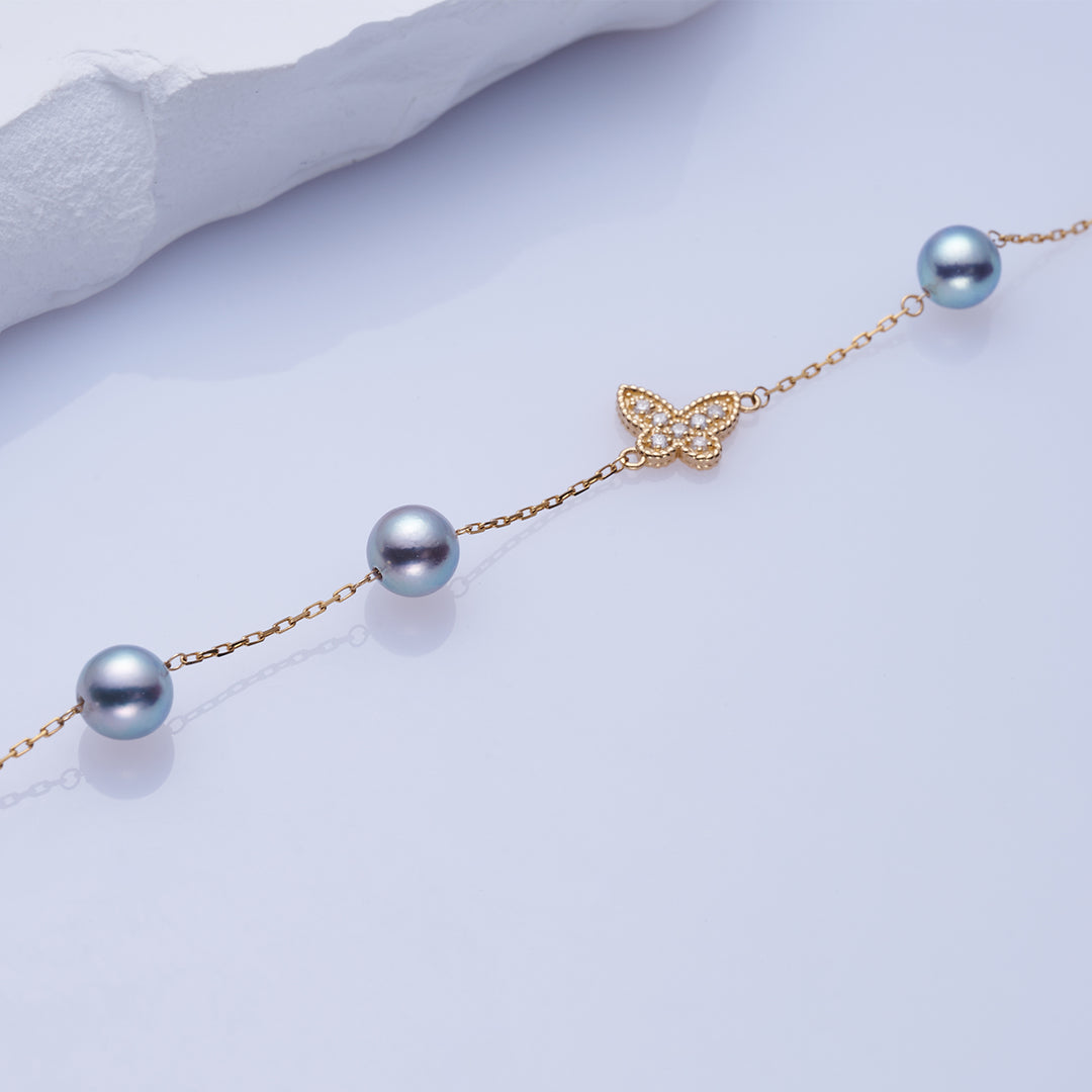 18K Solid Gold Silver Blue Akoya Pearl Bracelet KB00041 - PEARLY LUSTRE