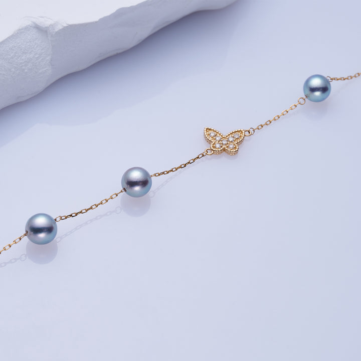 18K Solid Gold Silver Blue Akoya Pearl Bracelet KB00041 - PEARLY LUSTRE
