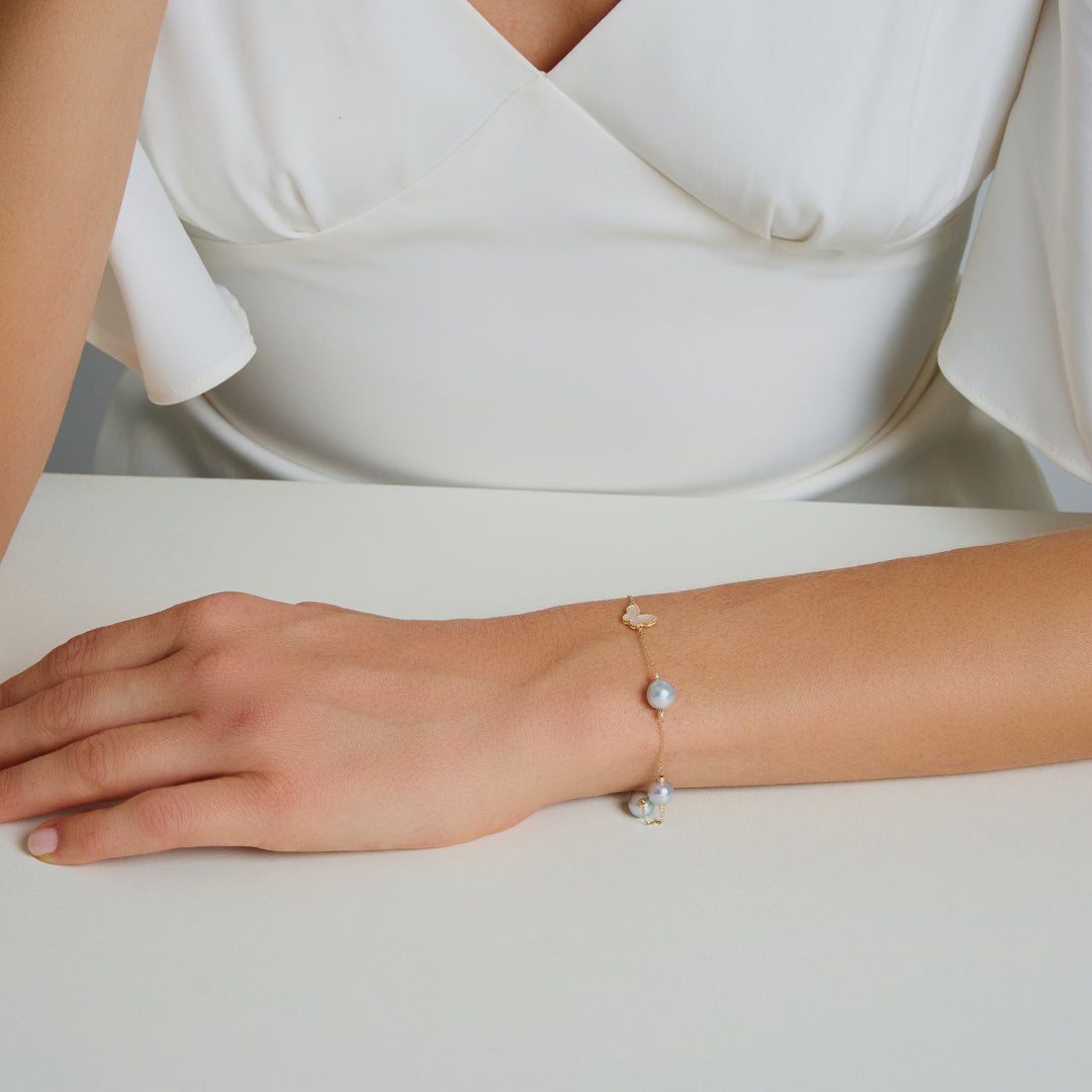 18K Solid Gold Silver Blue Akoya Pearl Bracelet KB00051 - PEARLY LUSTRE