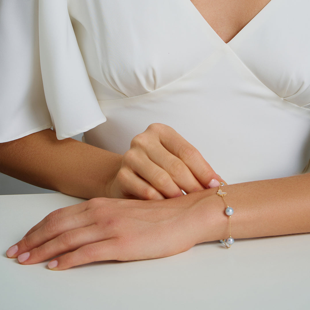18K Solid Gold Silver Blue Akoya Pearl Bracelet KB00051 - PEARLY LUSTRE