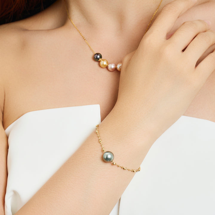 18K Solid Gold Tahitian Pearl Bracelet KB00052 - PEARLY LUSTRE