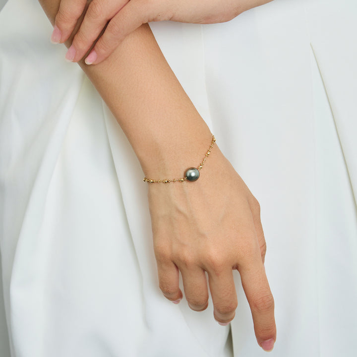 18K Solid Gold Tahitian Pearl Bracelet KB00052 - PEARLY LUSTRE