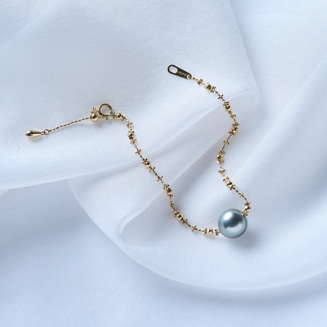 18K Solid Gold Tahitian Pearl Bracelet KB00052 - PEARLY LUSTRE