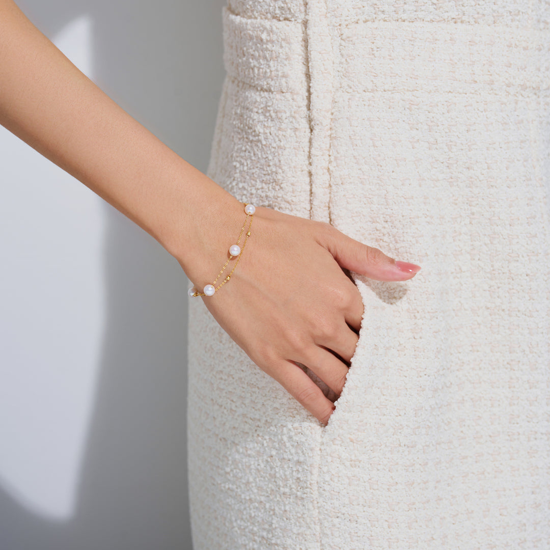 18K Solid Gold Freshwater Pearl Bracelet KB00056 - PEARLY LUSTRE