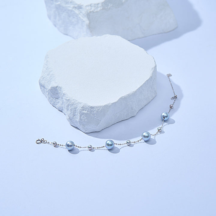 18K Solid Gold Silver Blue Akoya Pearl Bracelet KB00057 - PEARLY LUSTRE