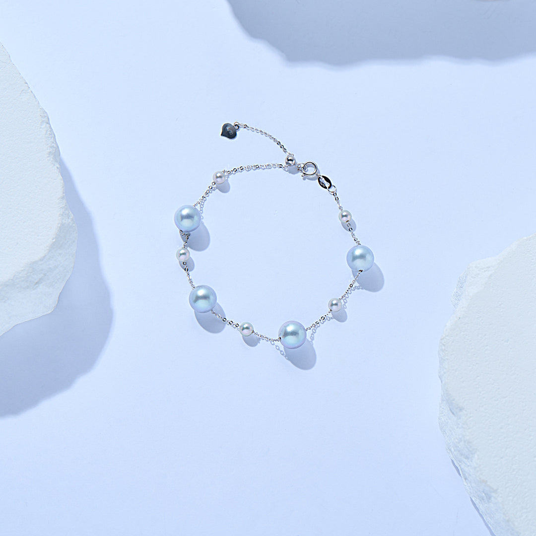 18K Solid Gold Silver Blue Akoya Pearl Bracelet KB00057 - PEARLY LUSTRE