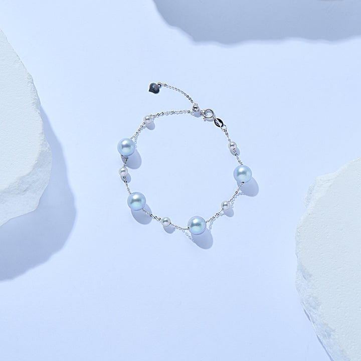 18K Solid Gold Silver Blue Akoya Pearl Bracelet KB00057 - PEARLY LUSTRE
