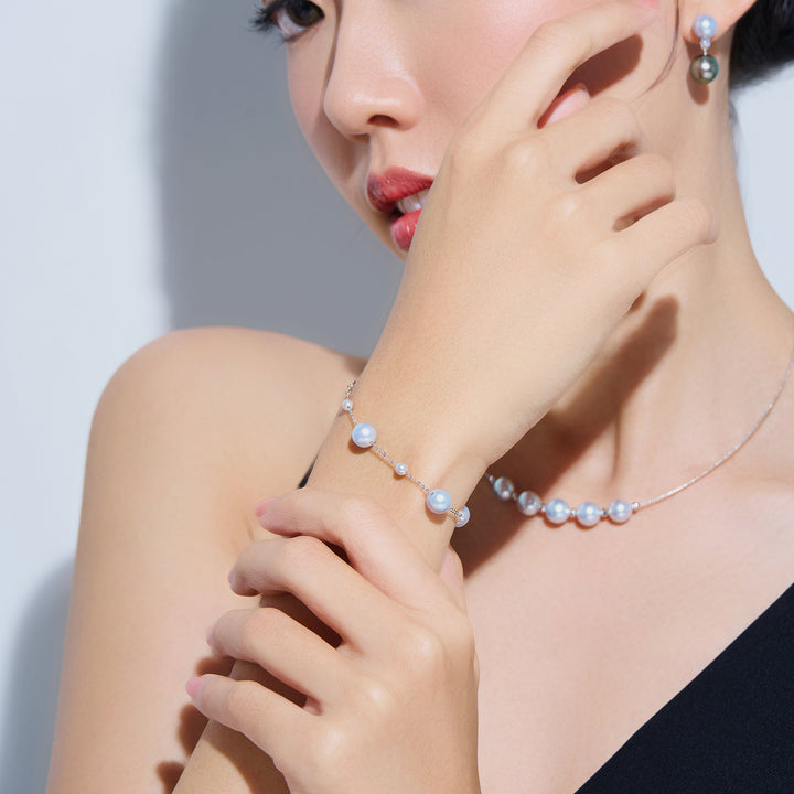18K Solid Gold Silver Blue Akoya Pearl Bracelet KB00057 - PEARLY LUSTRE