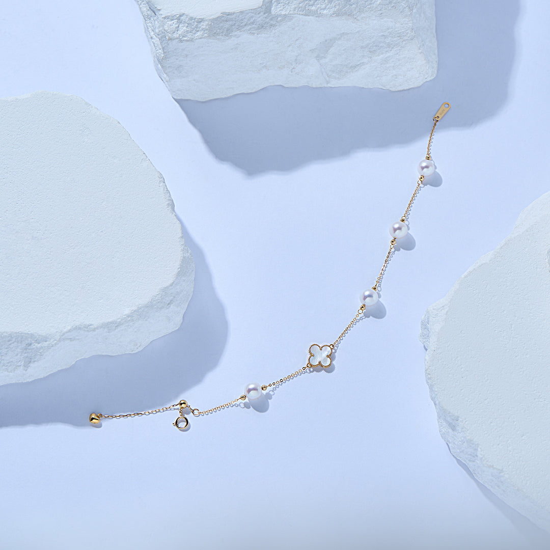 18K Solid Gold Freshwater Pearl Bracelet KB00062 - PEARLY LUSTRE