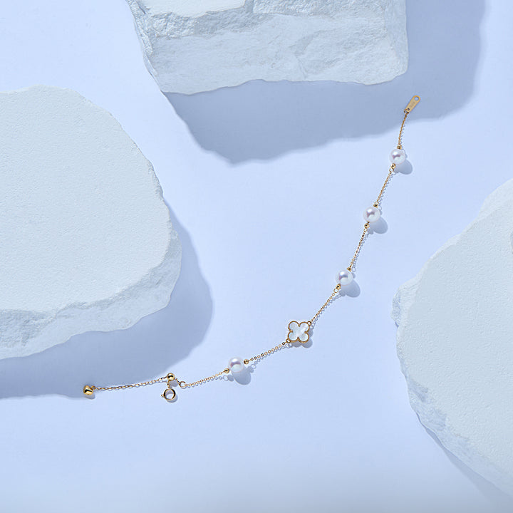 18K Solid Gold Freshwater Pearl Bracelet KB00062 - PEARLY LUSTRE