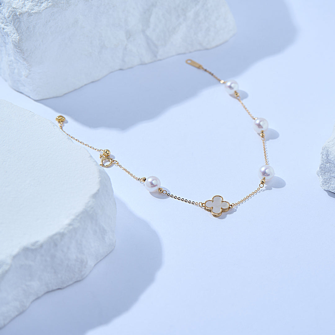 18K Solid Gold Freshwater Pearl Bracelet KB00062 - PEARLY LUSTRE