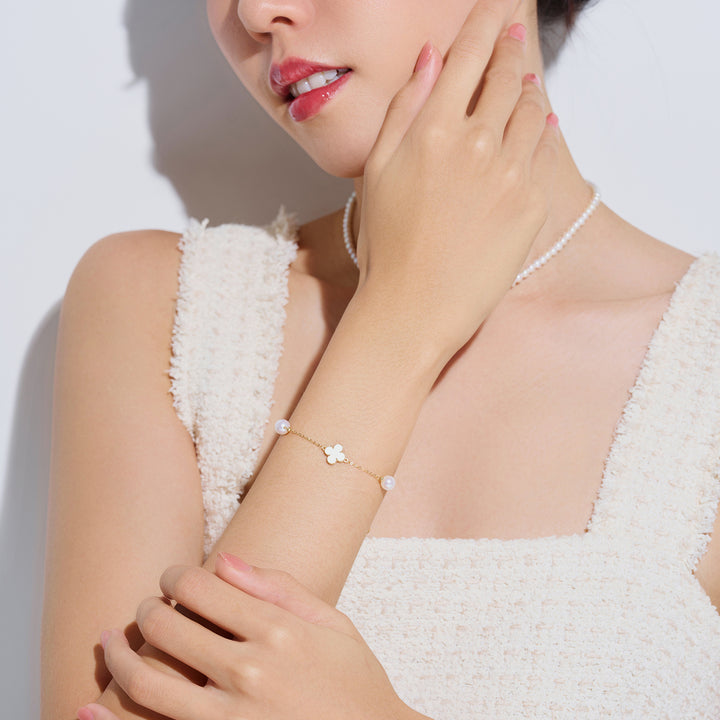 18K Solid Gold Freshwater Pearl Bracelet KB00062 - PEARLY LUSTRE