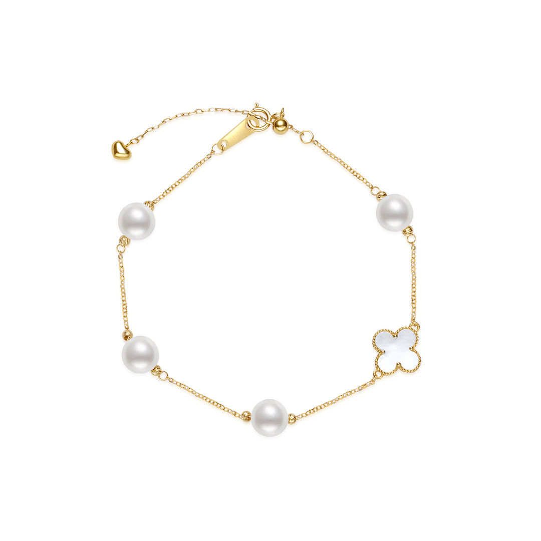 18K Solid Gold Freshwater Pearl Bracelet KB00062 - PEARLY LUSTRE