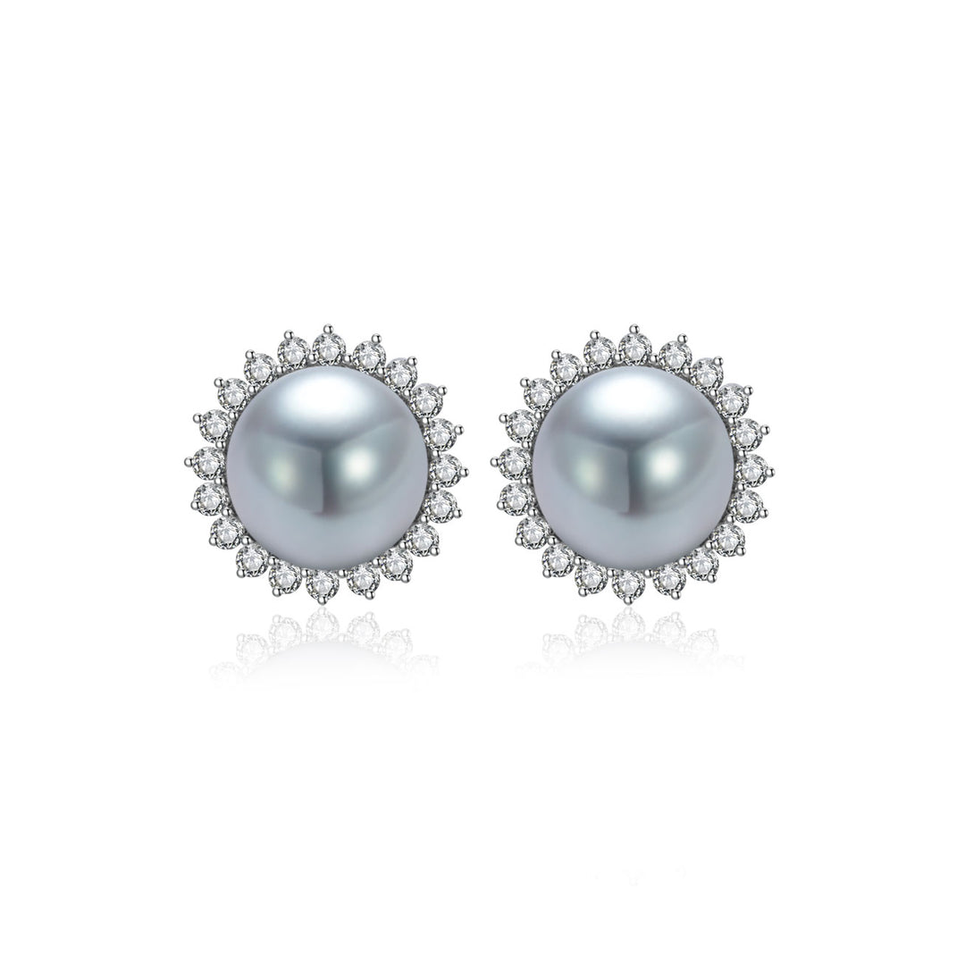 Top Lustre 18K Gold Silver Blue Akoya Pearl Earrings KE00174 - PEARLY LUSTRE