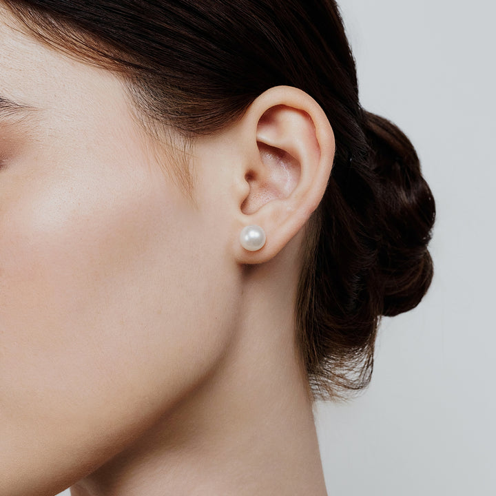 Elegant Freshwater White Round Pearl Stud Earrings WE00708 - PEARLY LUSTRE