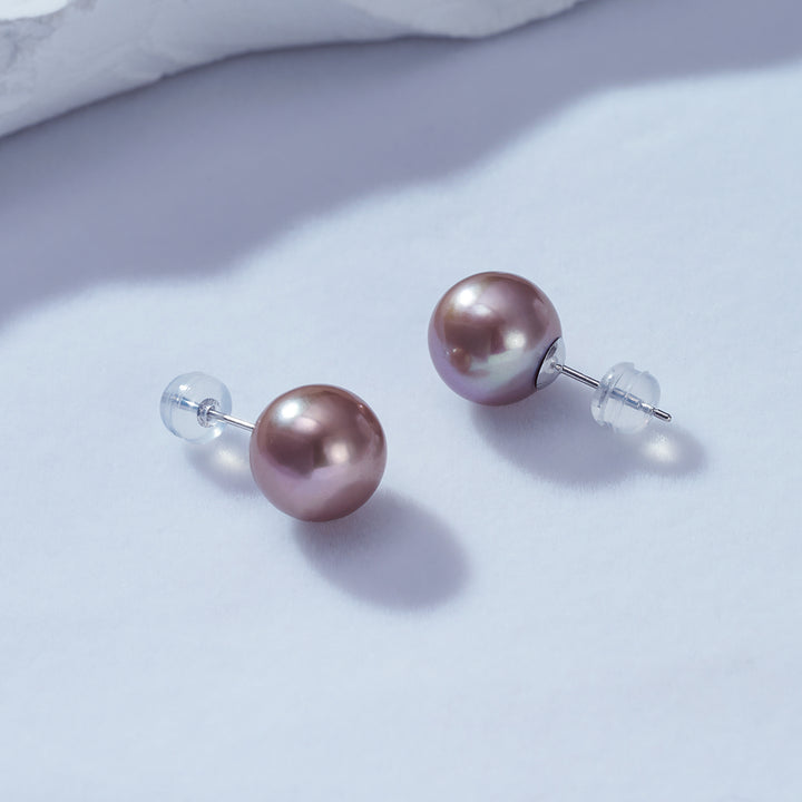 Elegant 18K Gold Top Grade Edison Purple Pearl Stud Earrings KE00019 - PEARLY LUSTRE