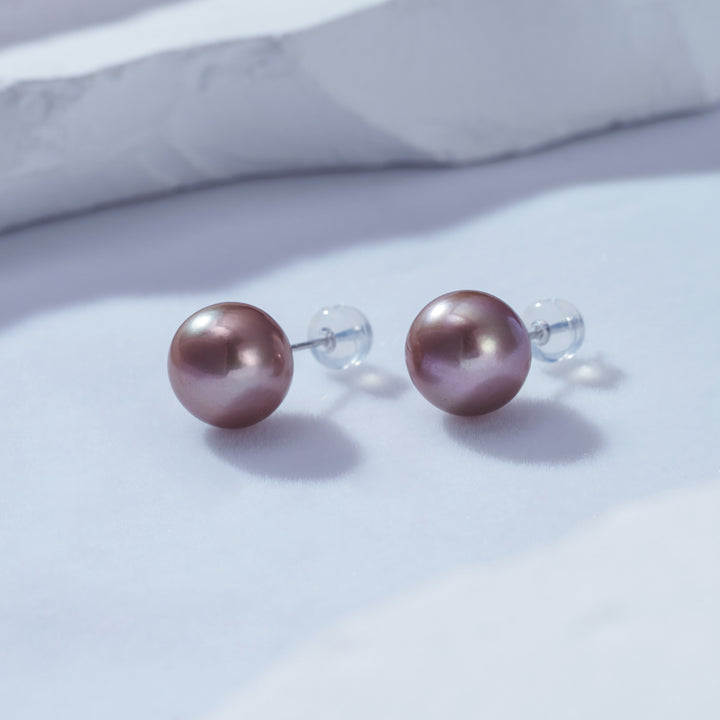 Elegant 18K Gold Top Grade Edison Purple Pearl Stud Earrings KE00019 - PEARLY LUSTRE