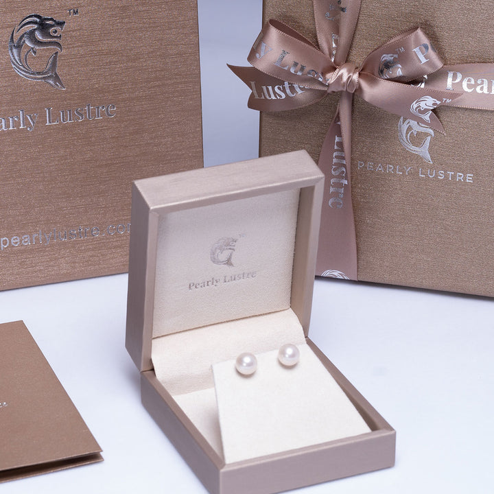 18K Gold Top Grade Freshwater White Pearl Stud Earrings KE00023 - PEARLY LUSTRE