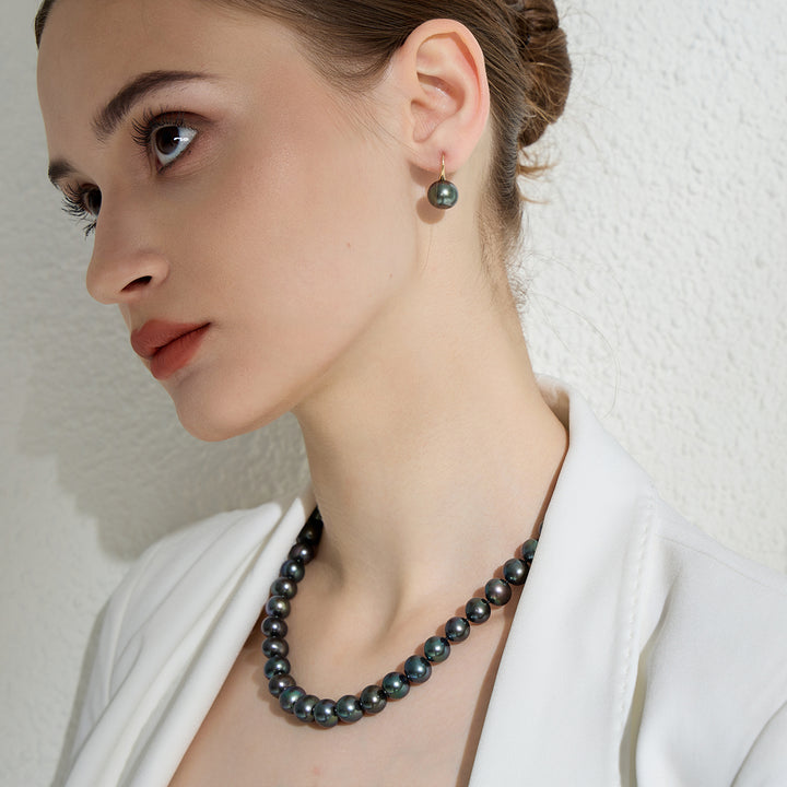 Elegant 18K Solid Gold Tahitian Pearl Earrings KE00089 - PEARLY LUSTRE