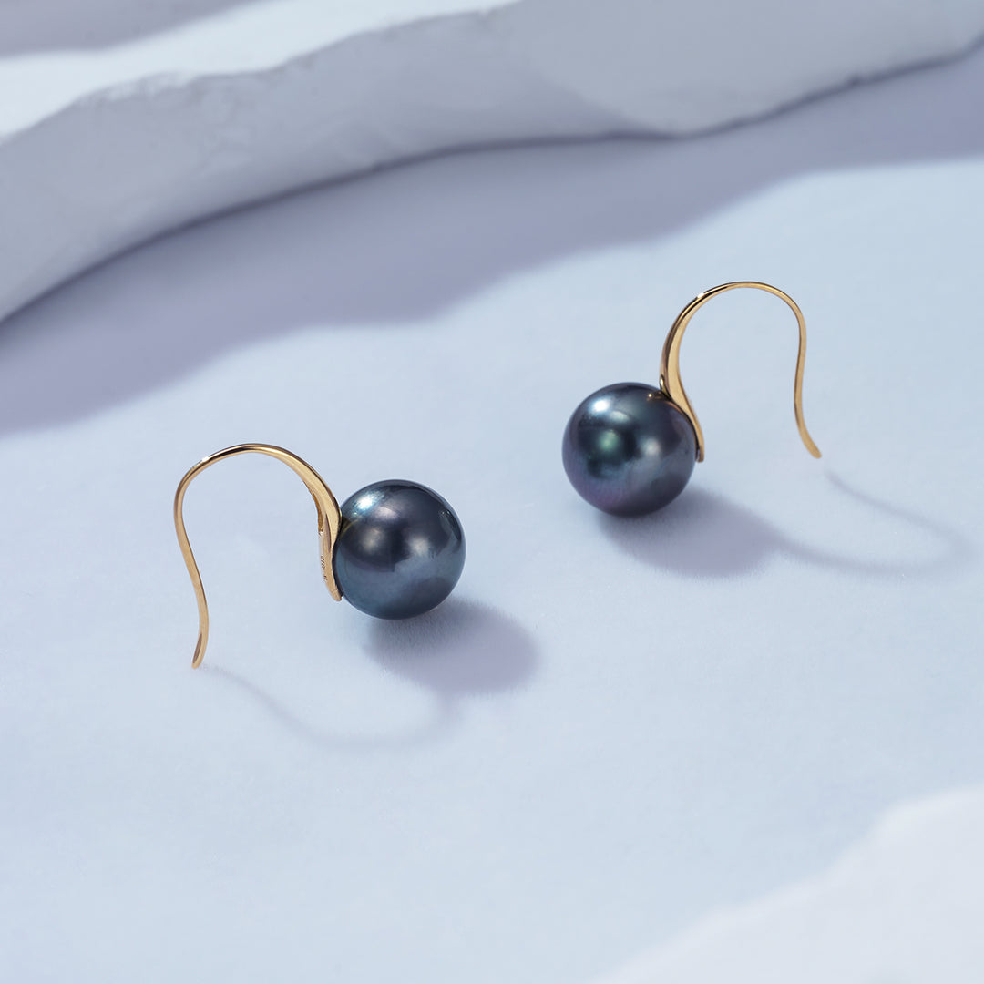 Elegant 18K Solid Gold Tahitian Pearl Earrings KE00089 - PEARLY LUSTRE
