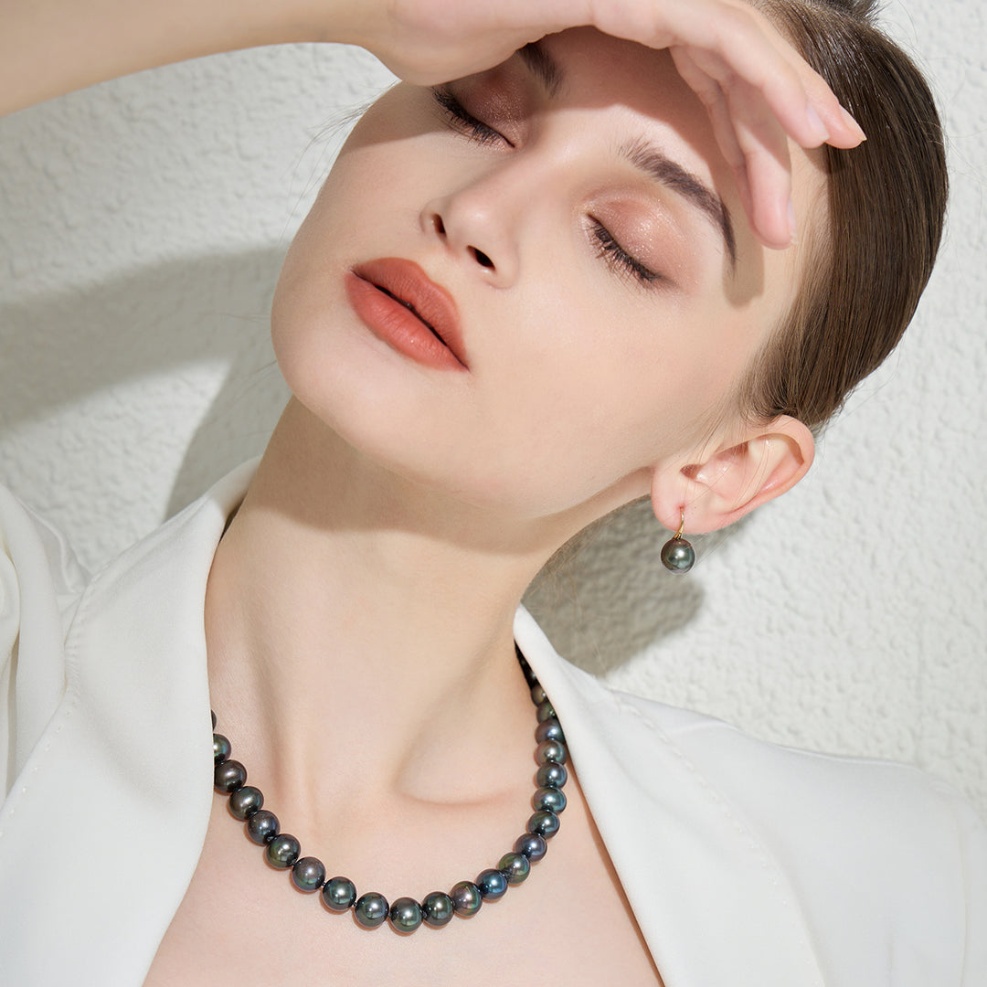 Elegant 18K Solid Gold Tahitian Pearl Earrings KE00089 - PEARLY LUSTRE
