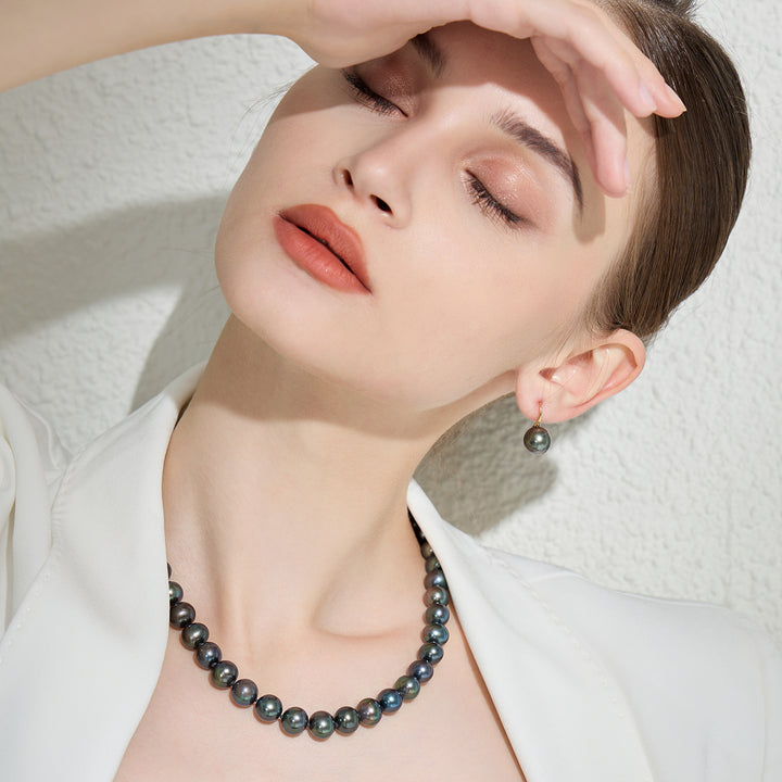 Elegant 18K Solid Gold Tahitian Pearl Earrings KE00089 - PEARLY LUSTRE