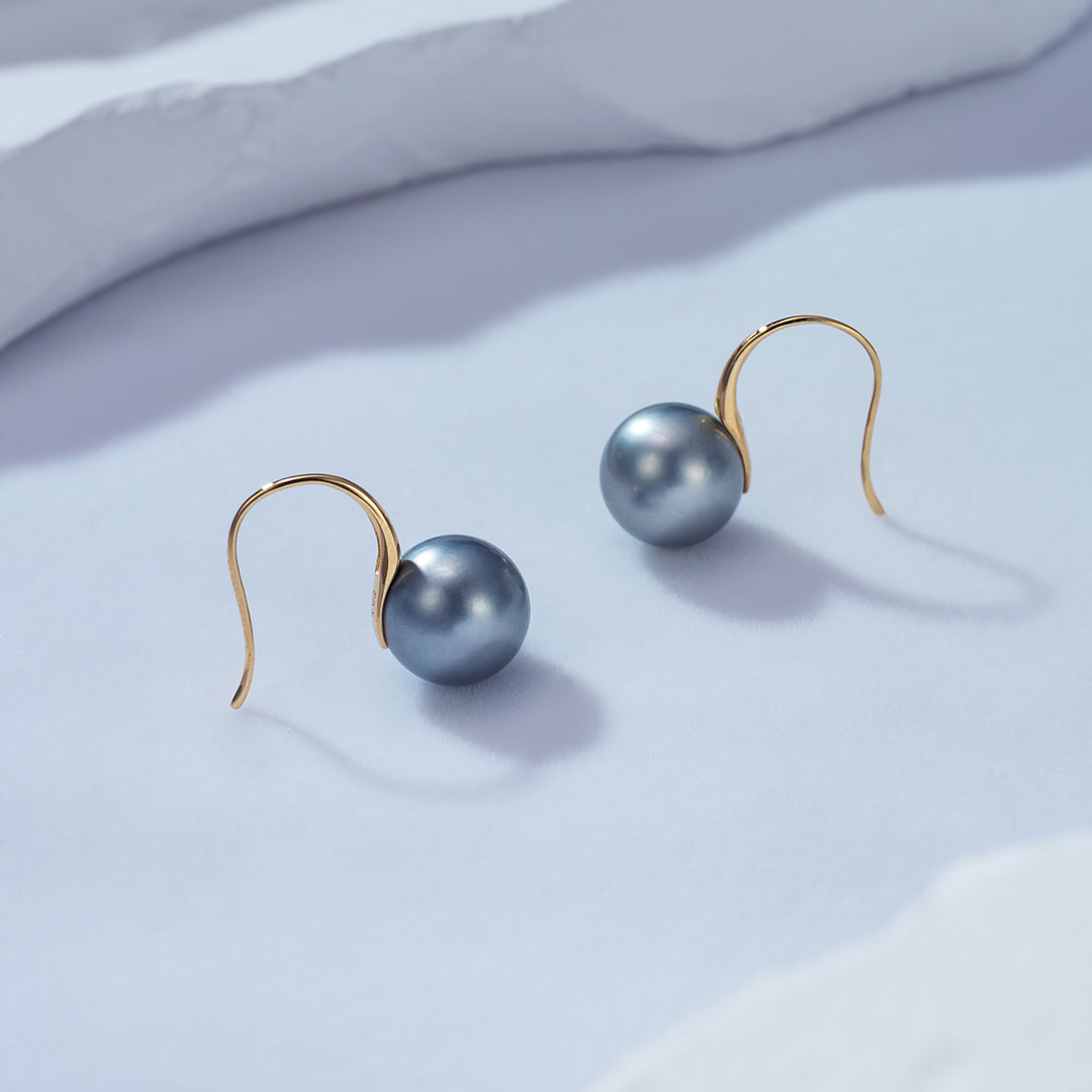 Elegant 18K Solid Gold Tahitian Pearl Earrings KE00089 - PEARLY LUSTRE