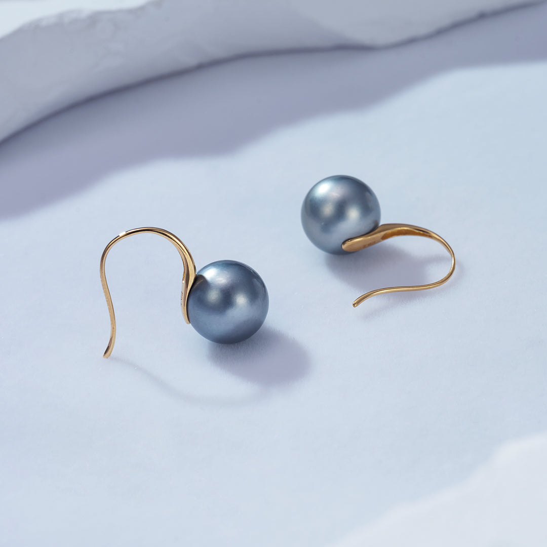 Elegant 18K Solid Gold Tahitian Pearl Earrings KE00089 - PEARLY LUSTRE