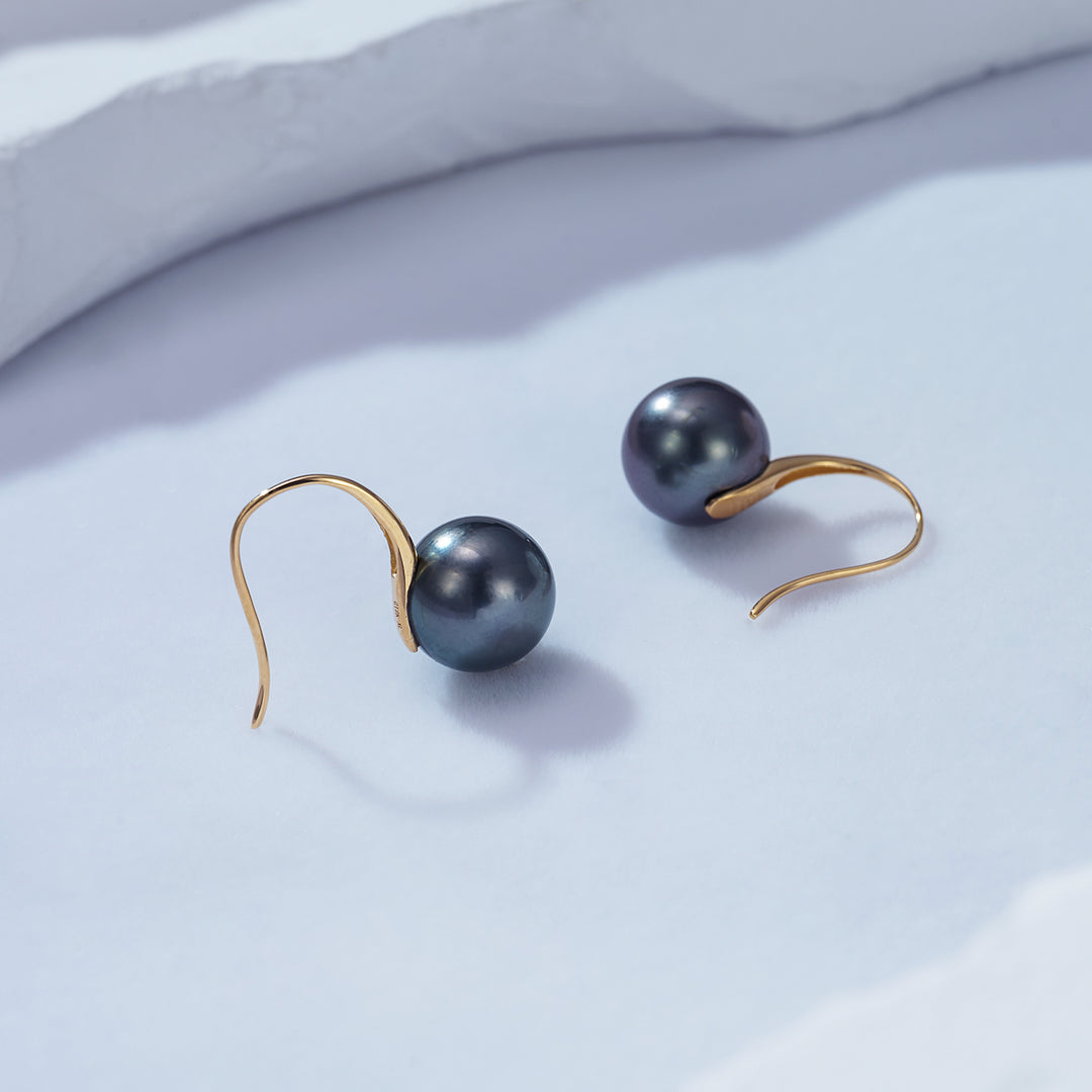 Elegant 18K Solid Gold Tahitian Pearl Earrings KE00089 - PEARLY LUSTRE